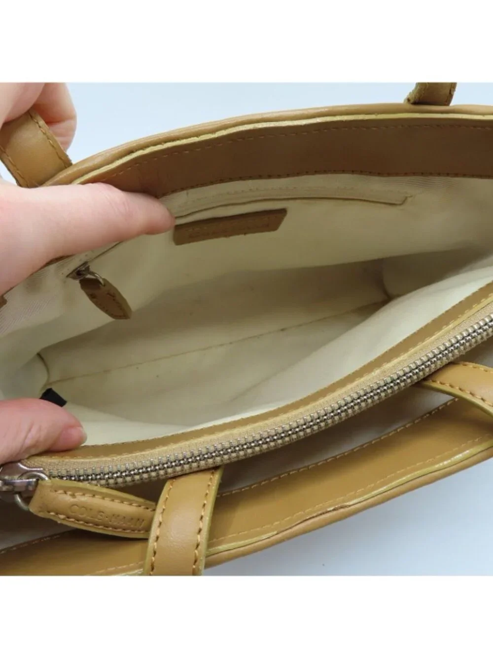 Cole Haan Basket Weave Tan Brown Genuine Leather Woven Top Handle Bag Handbag